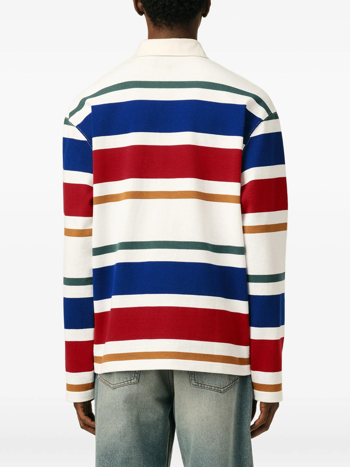 AMI Paris Striped cotton polo with Ami patch coloris Neutrals - vue 5