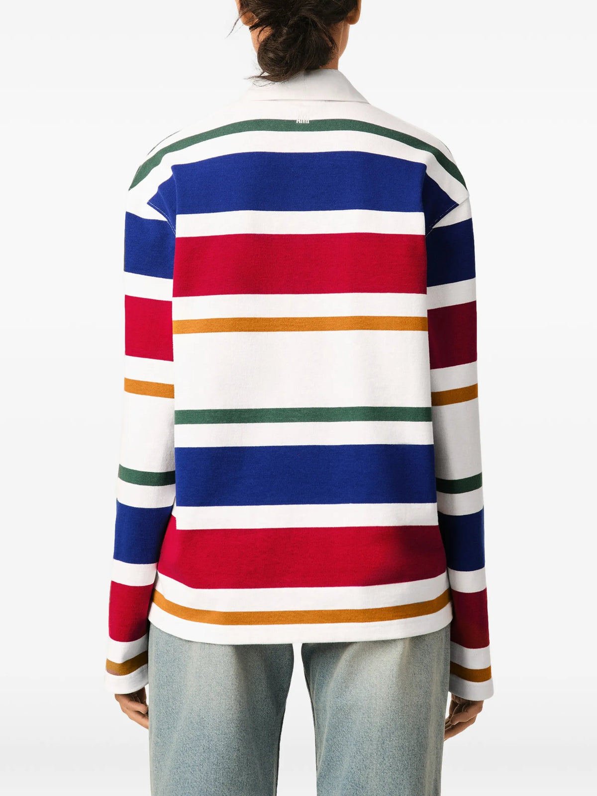 AMI Paris Striped cotton polo with Ami patch coloris Neutrals - vue 6
