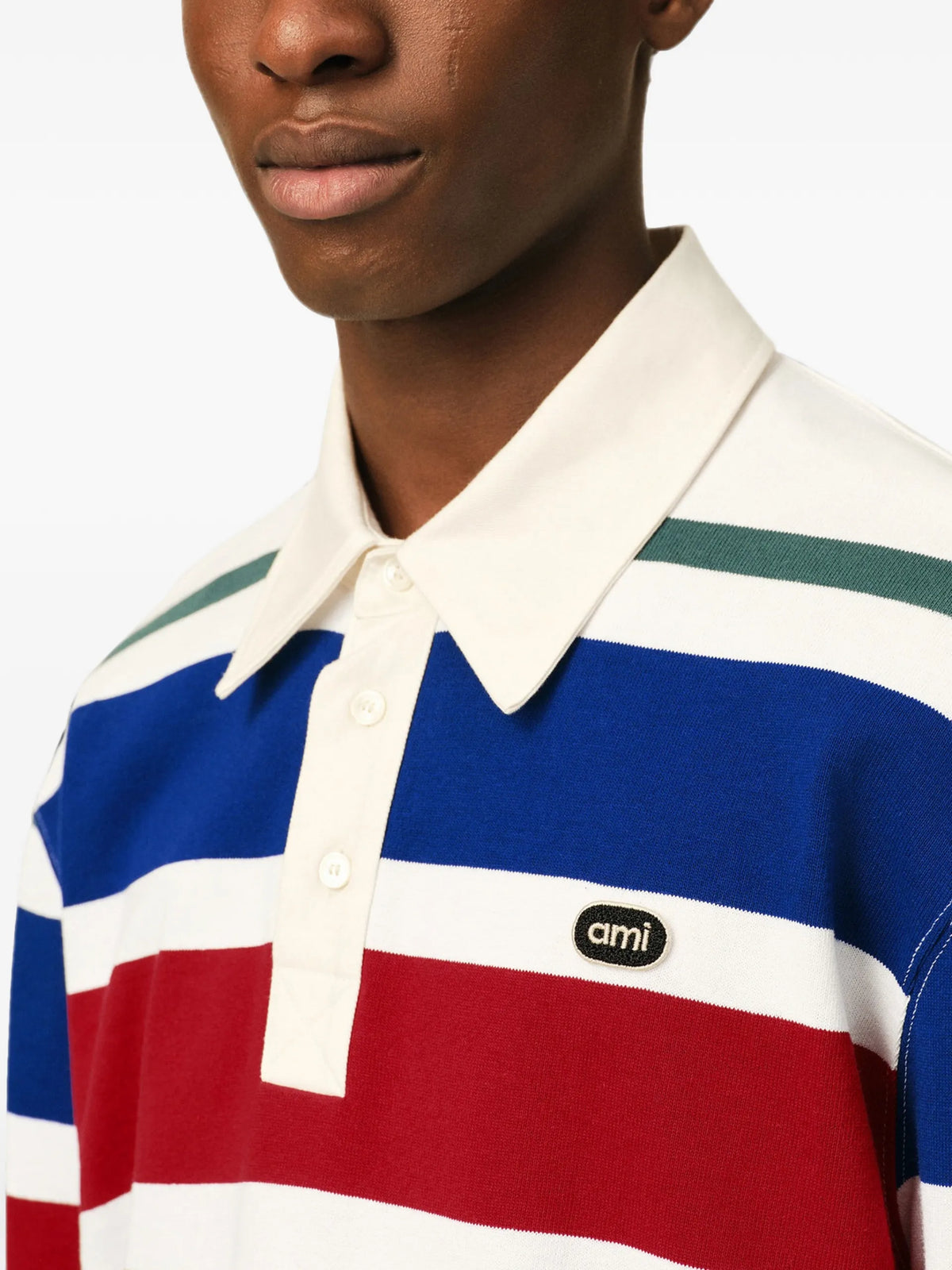 AMI Paris Striped cotton polo with Ami patch coloris Neutrals - vue 7