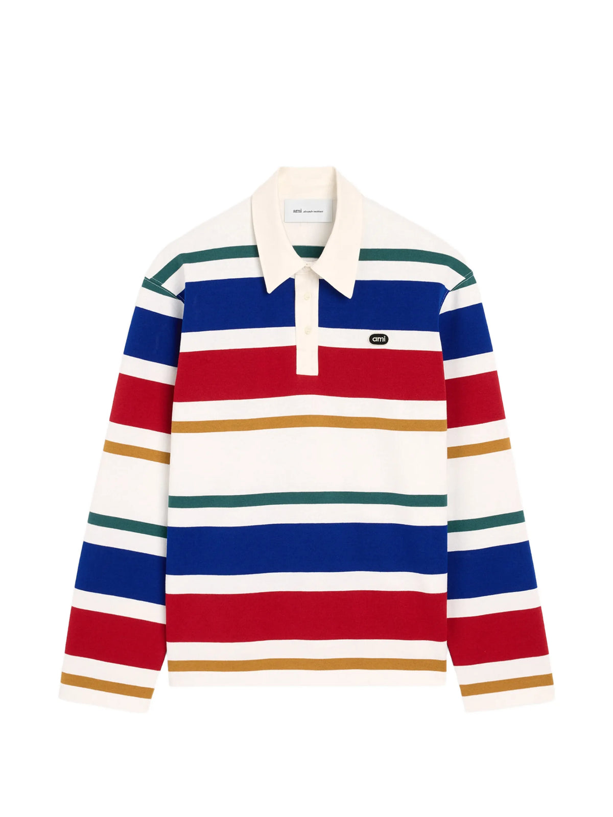 AMI Paris Striped cotton polo with Ami patch coloris Neutrals