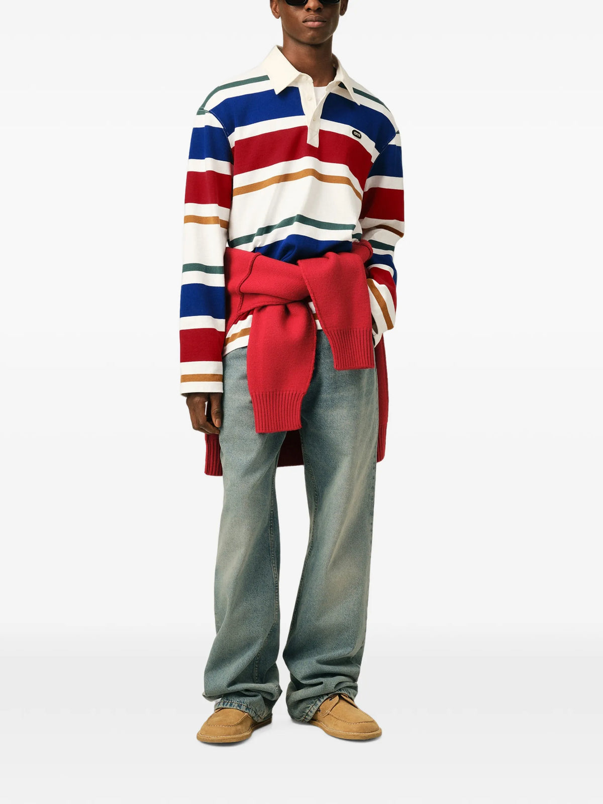 AMI Paris Striped Cotton Polo With Ami Patch