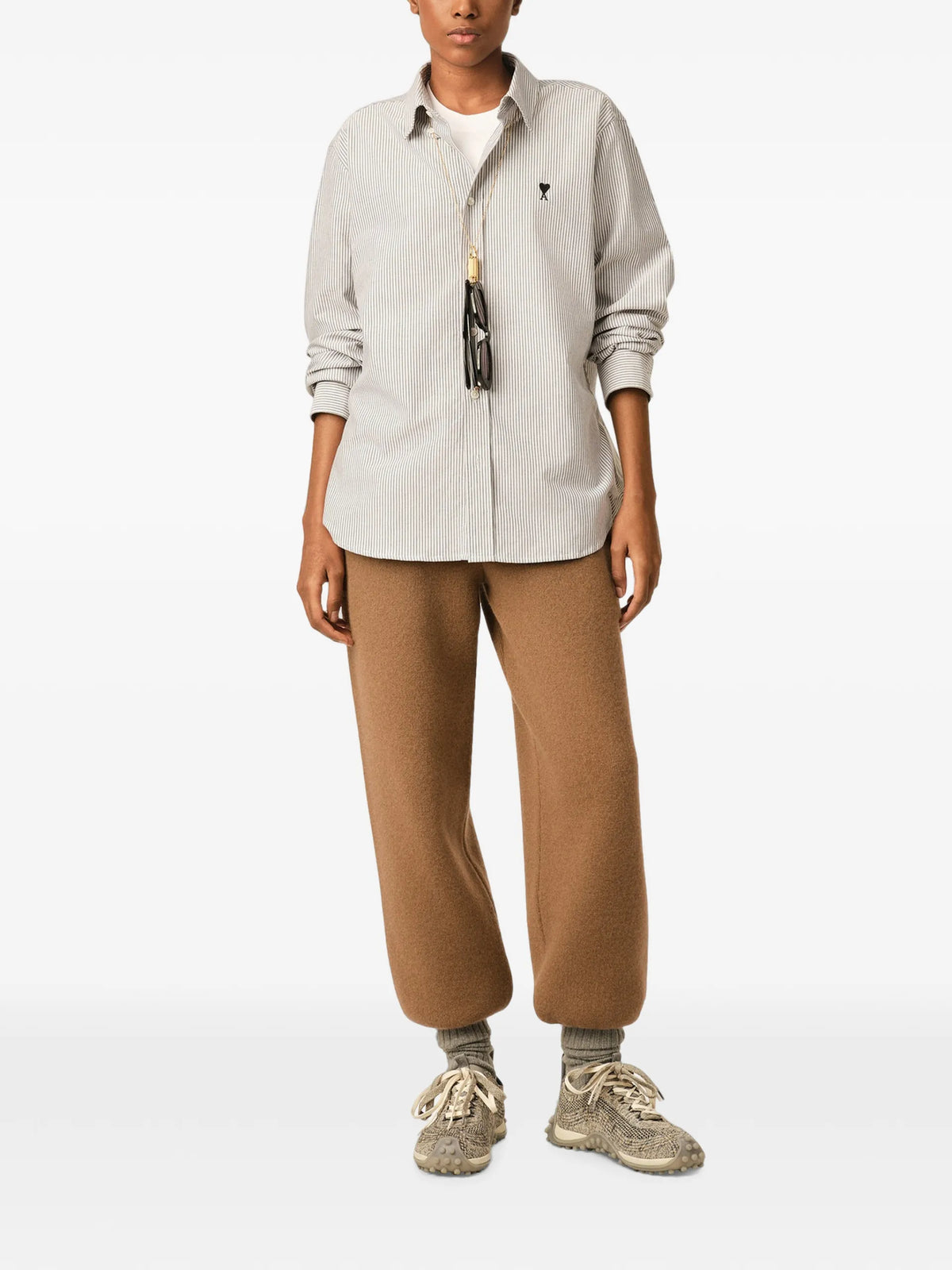 AMI Paris Striped cotton shirt with Ami de Coeur coloris White - vue 3