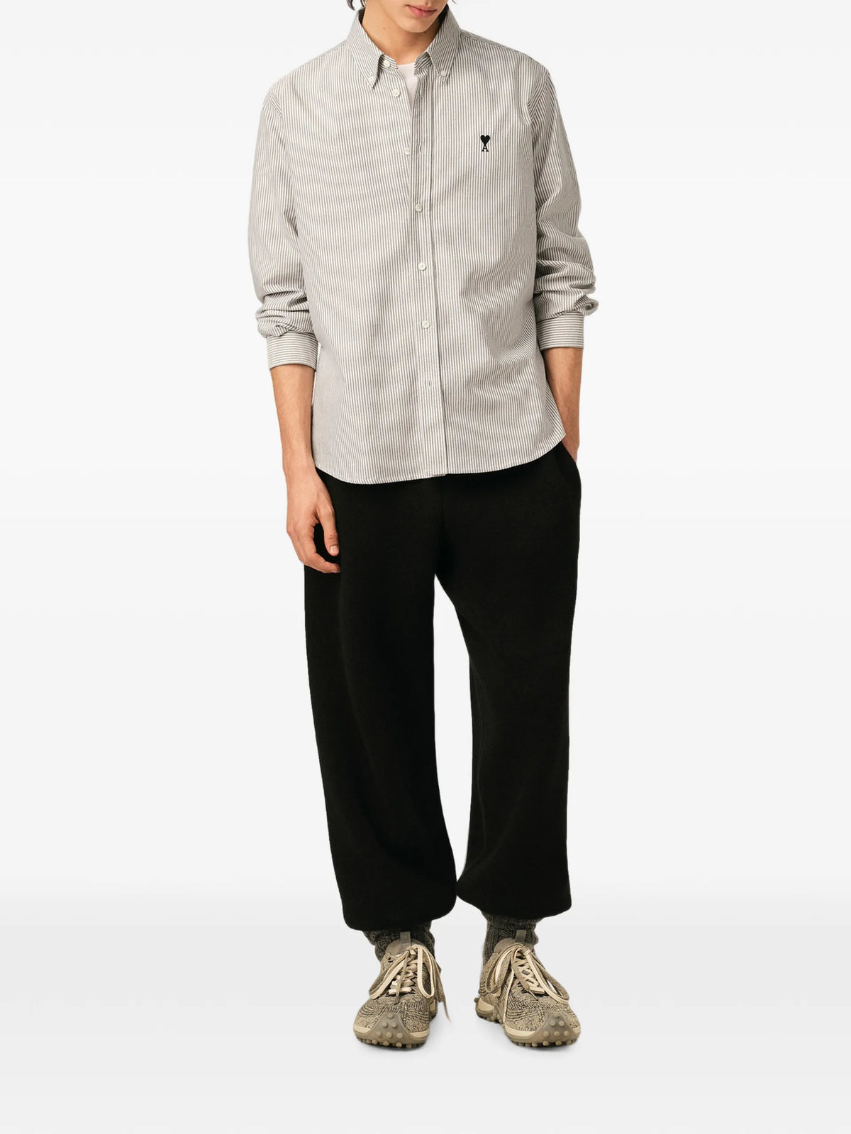AMI Paris Striped cotton shirt with Ami de Coeur coloris White - vue 2