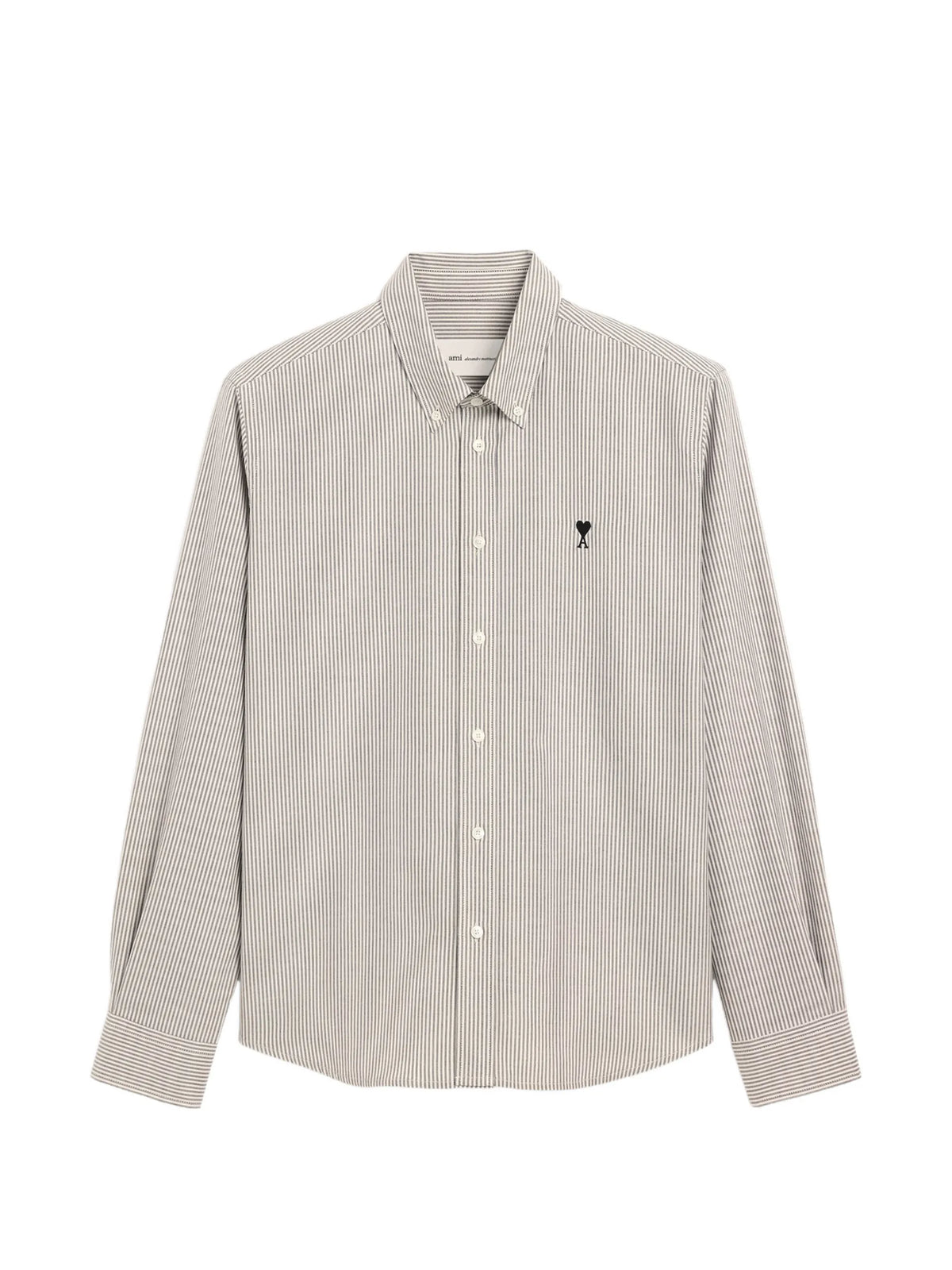 AMI Paris Striped cotton shirt with Ami de Coeur coloris White