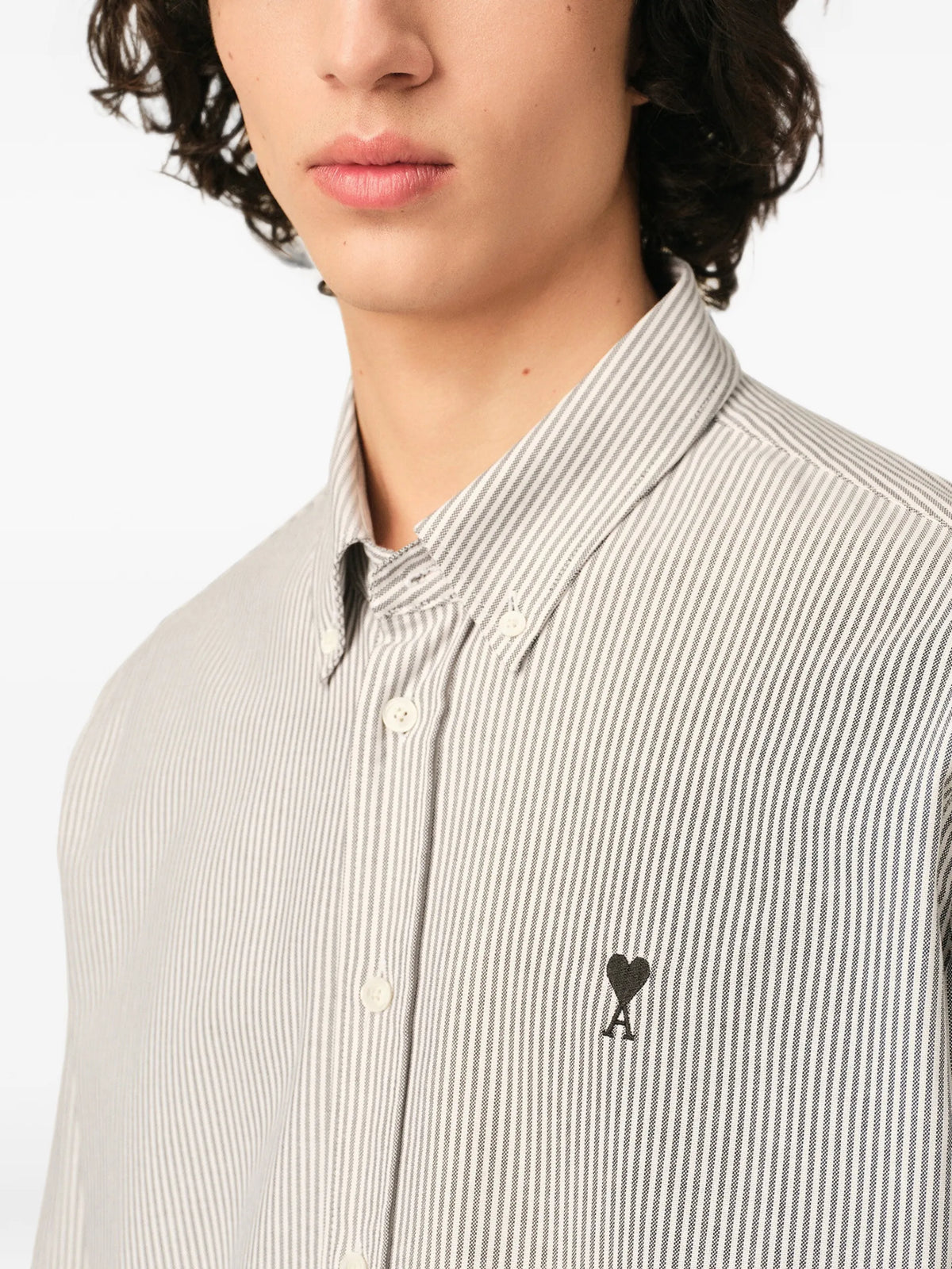 AMI Paris Striped cotton shirt with Ami de Coeur coloris White - vue 7