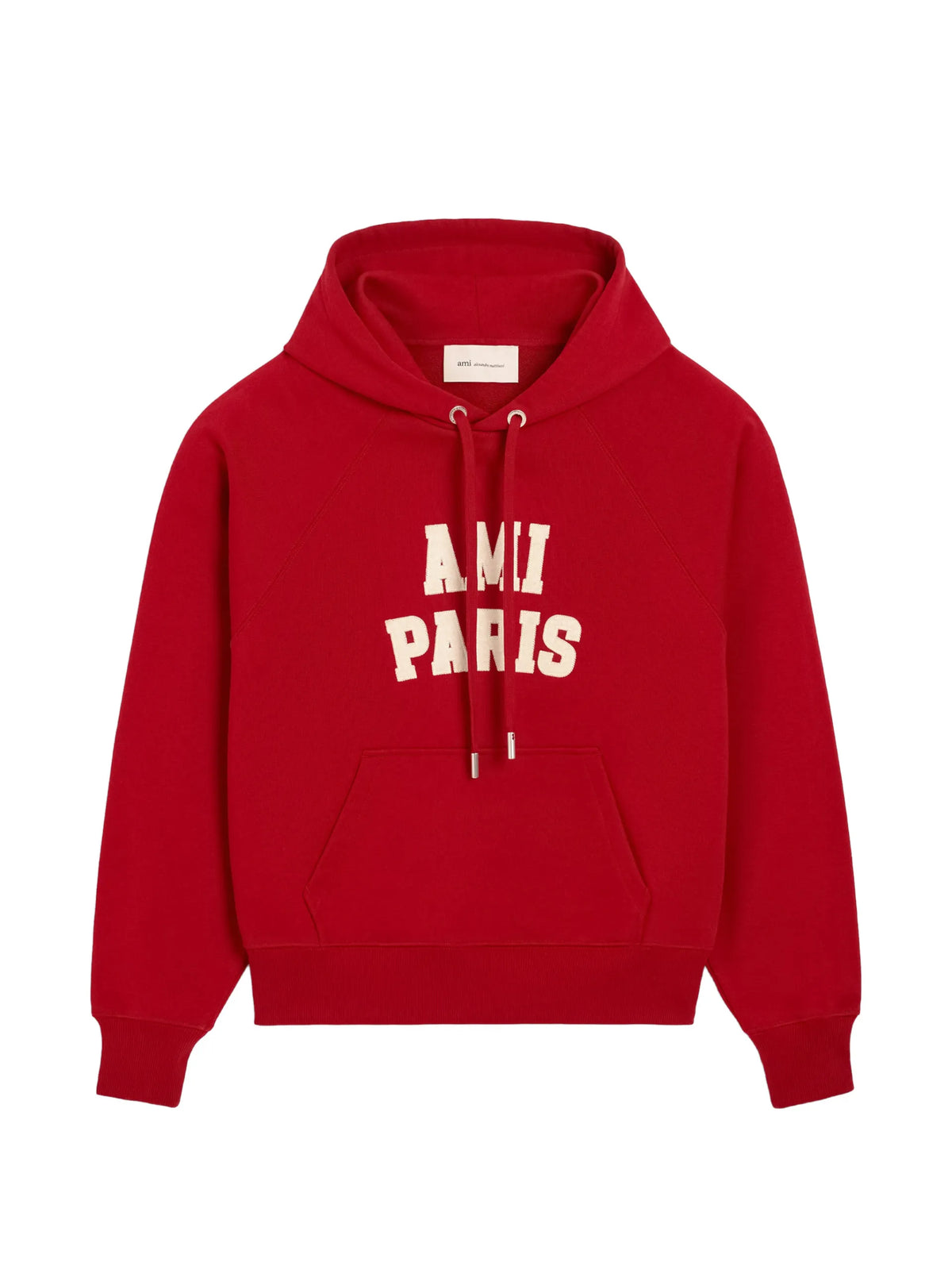 AMI Paris logo-print raglan-sleeve hoodie coloris Red