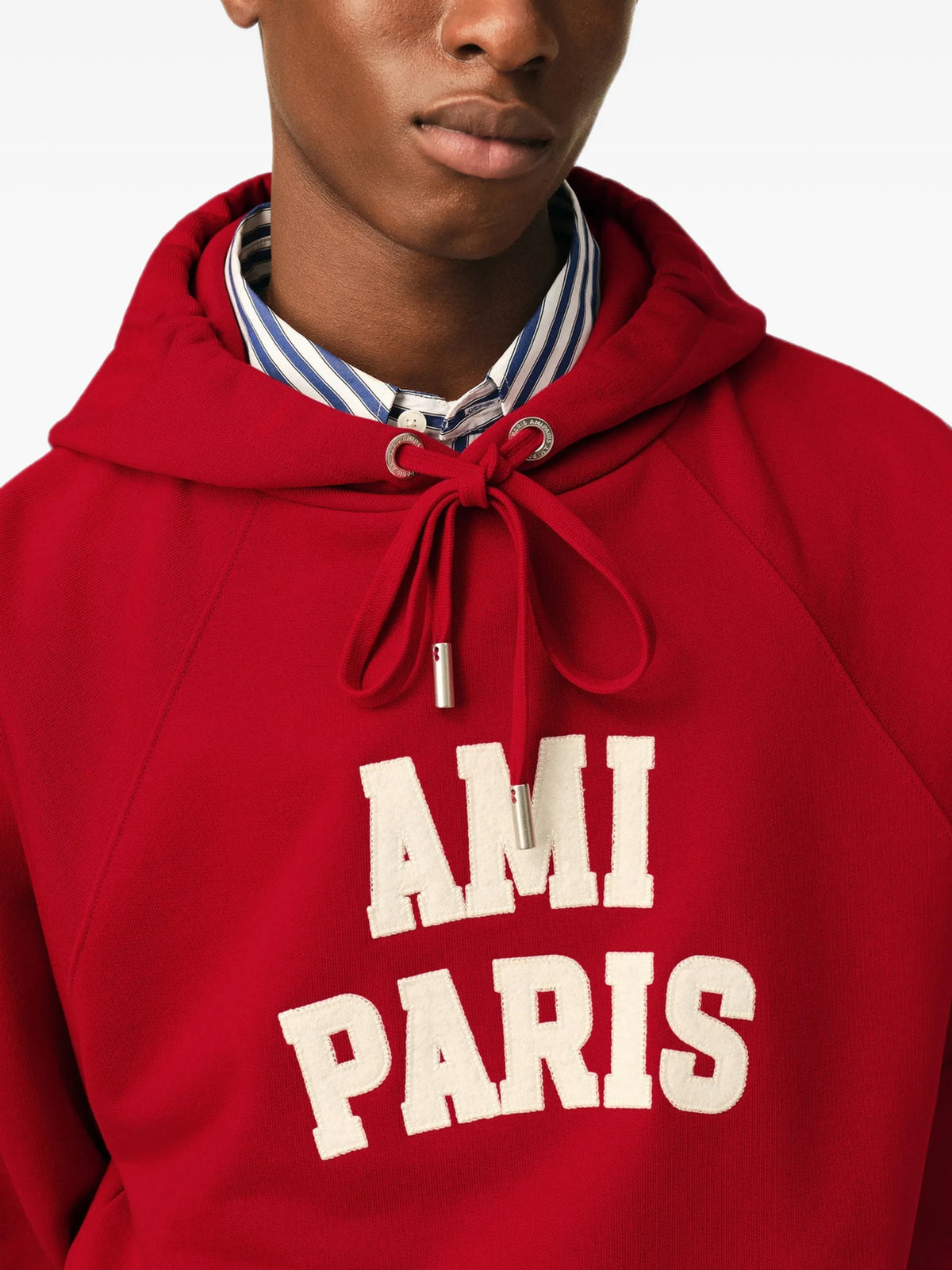 AMI Paris logo-print raglan-sleeve hoodie coloris Red - vue 7