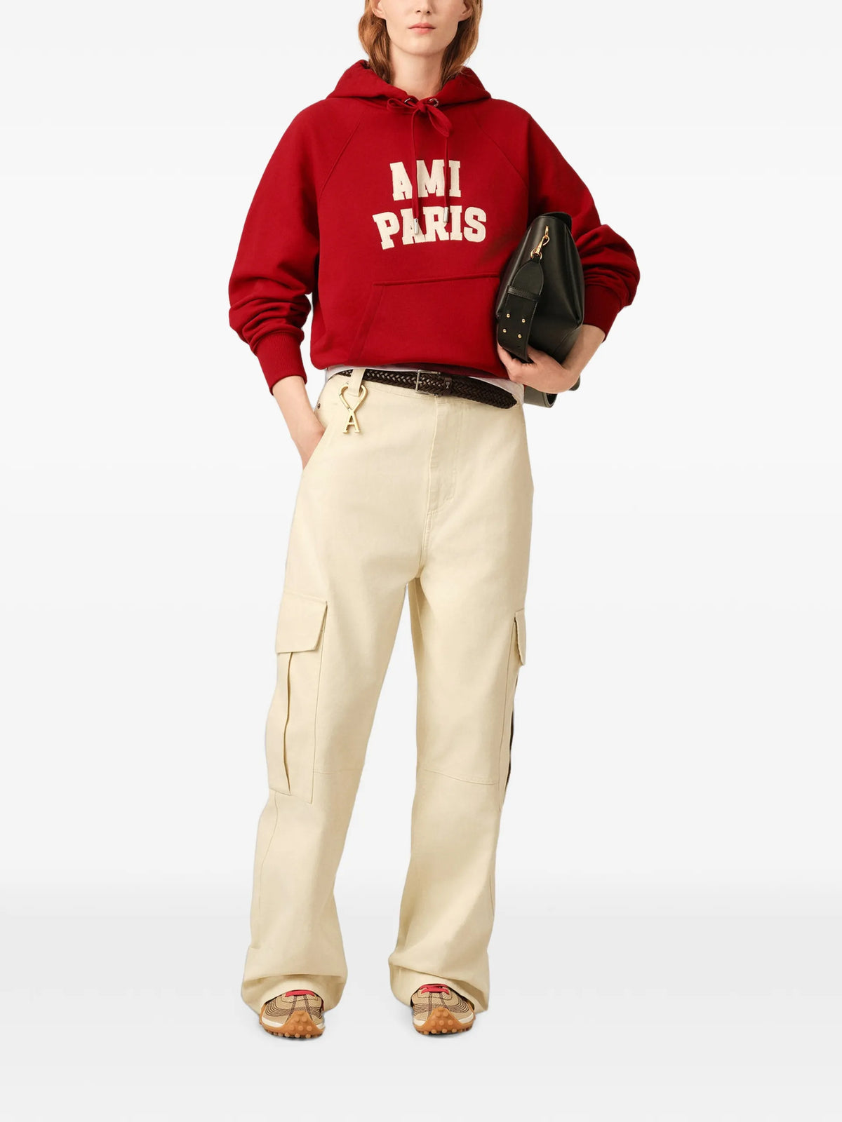 AMI Paris logo-print raglan-sleeve hoodie coloris Red - vue 3