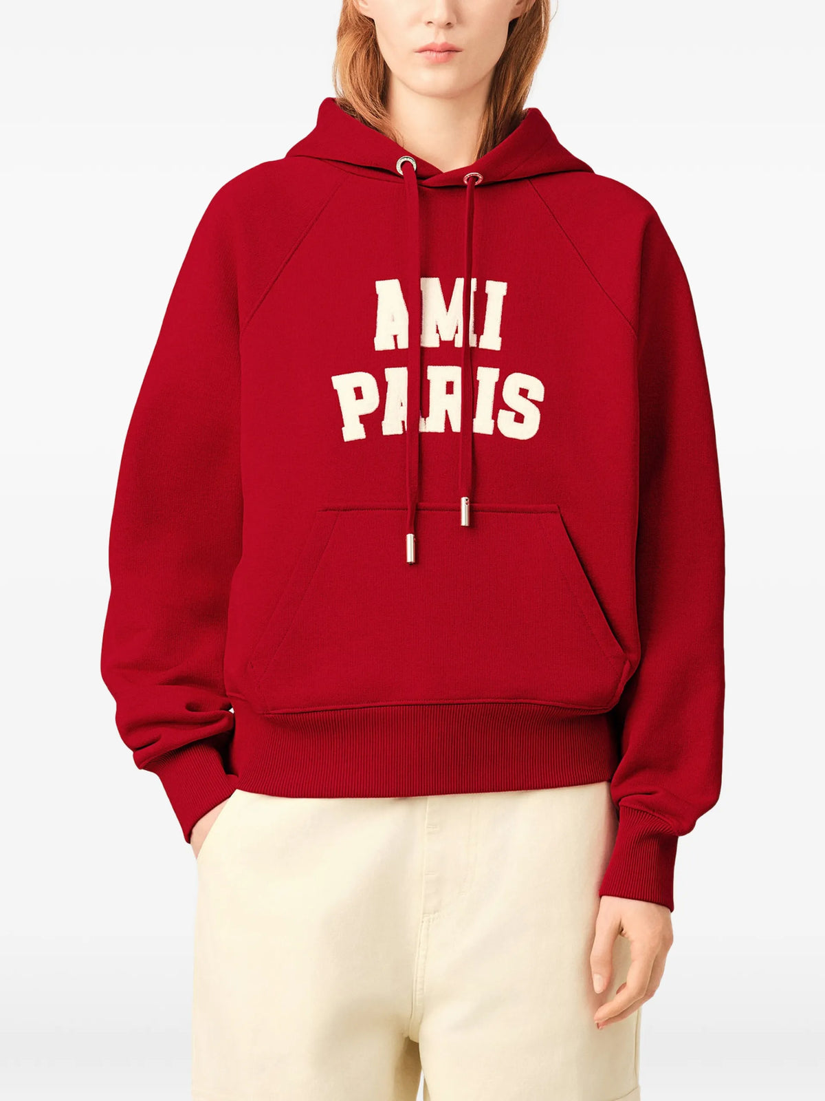 AMI Paris logo-print raglan-sleeve hoodie coloris Red - vue 4