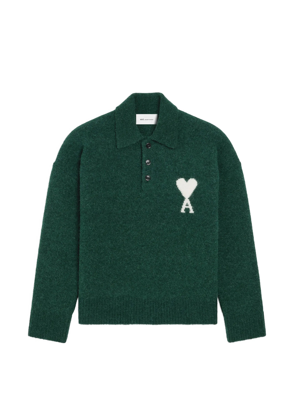 AMI Paris green alpaca polo with Ami de Coeur coloris Green