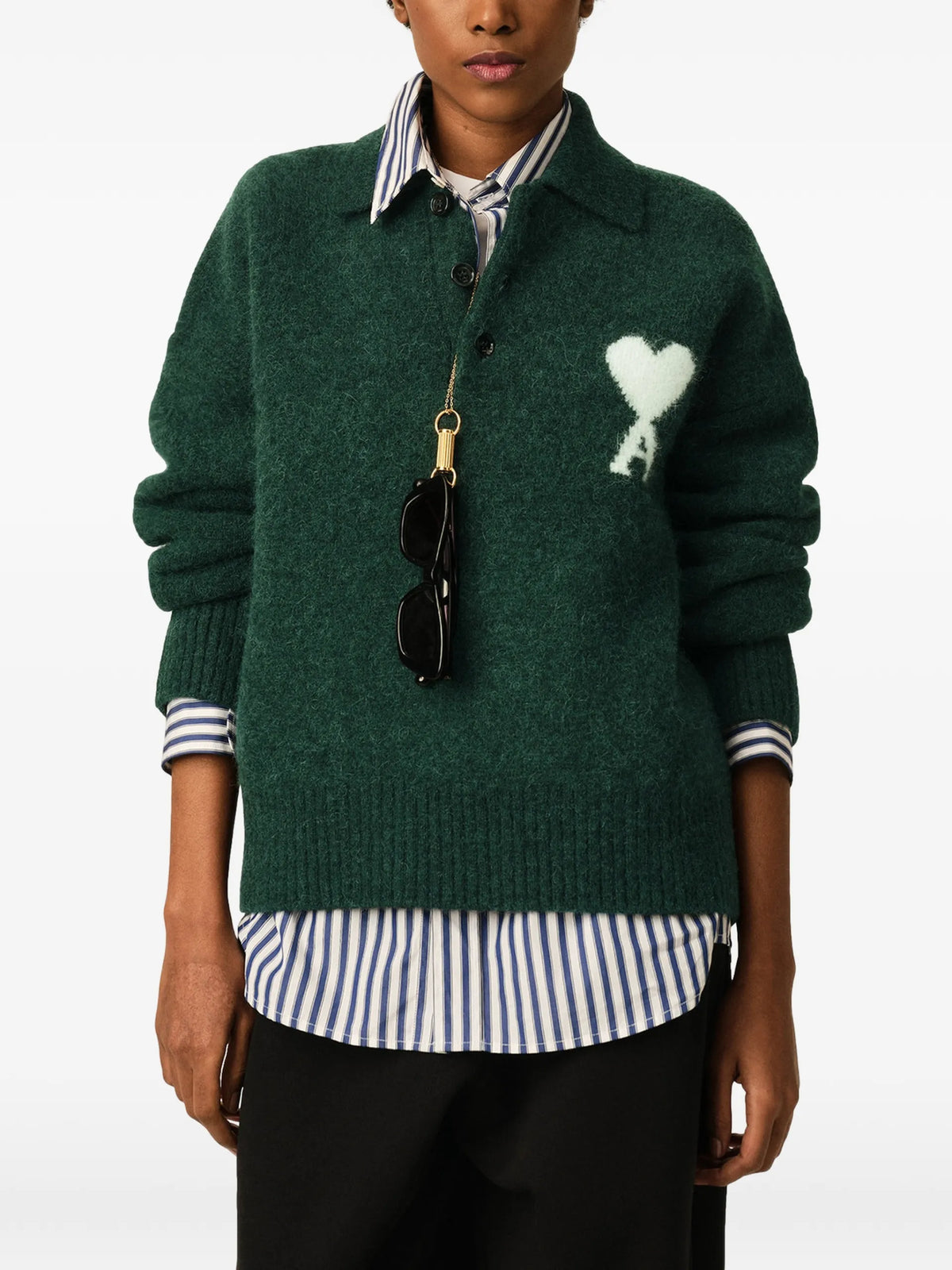 AMI Paris green alpaca polo with Ami de Coeur coloris Green - vue 4