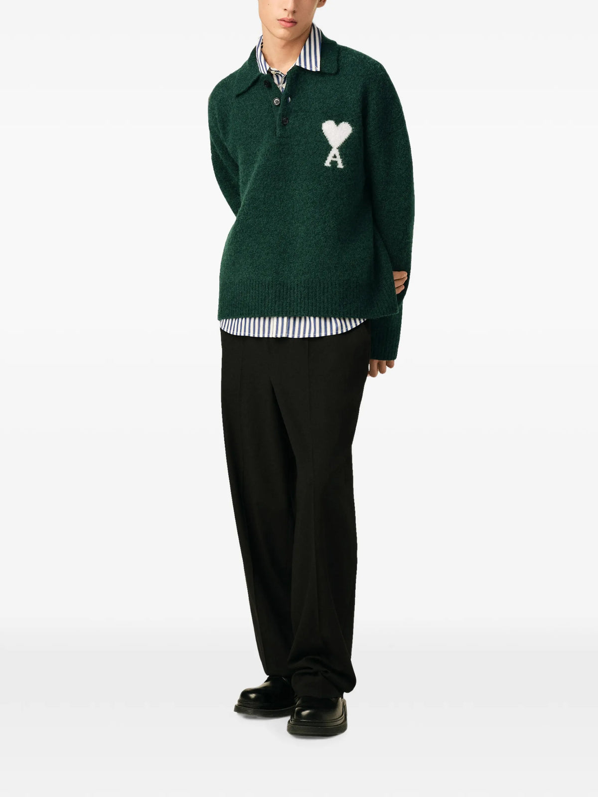 AMI Paris Green Alpaca Polo With Ami De Coeur