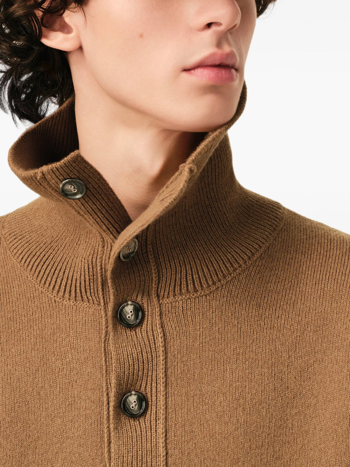 AMI Paris High buttoned collar wool sweater coloris Brown - vue 7