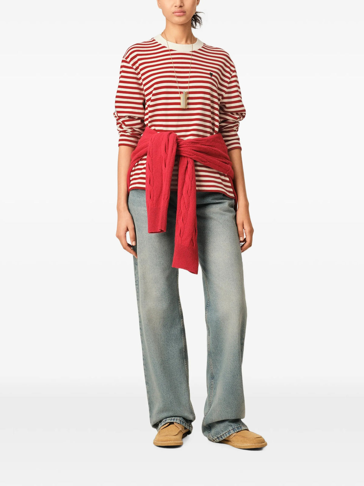 AMI Paris Mariniere cotton t-shirt with Ami de Coeur coloris Red - vue 3