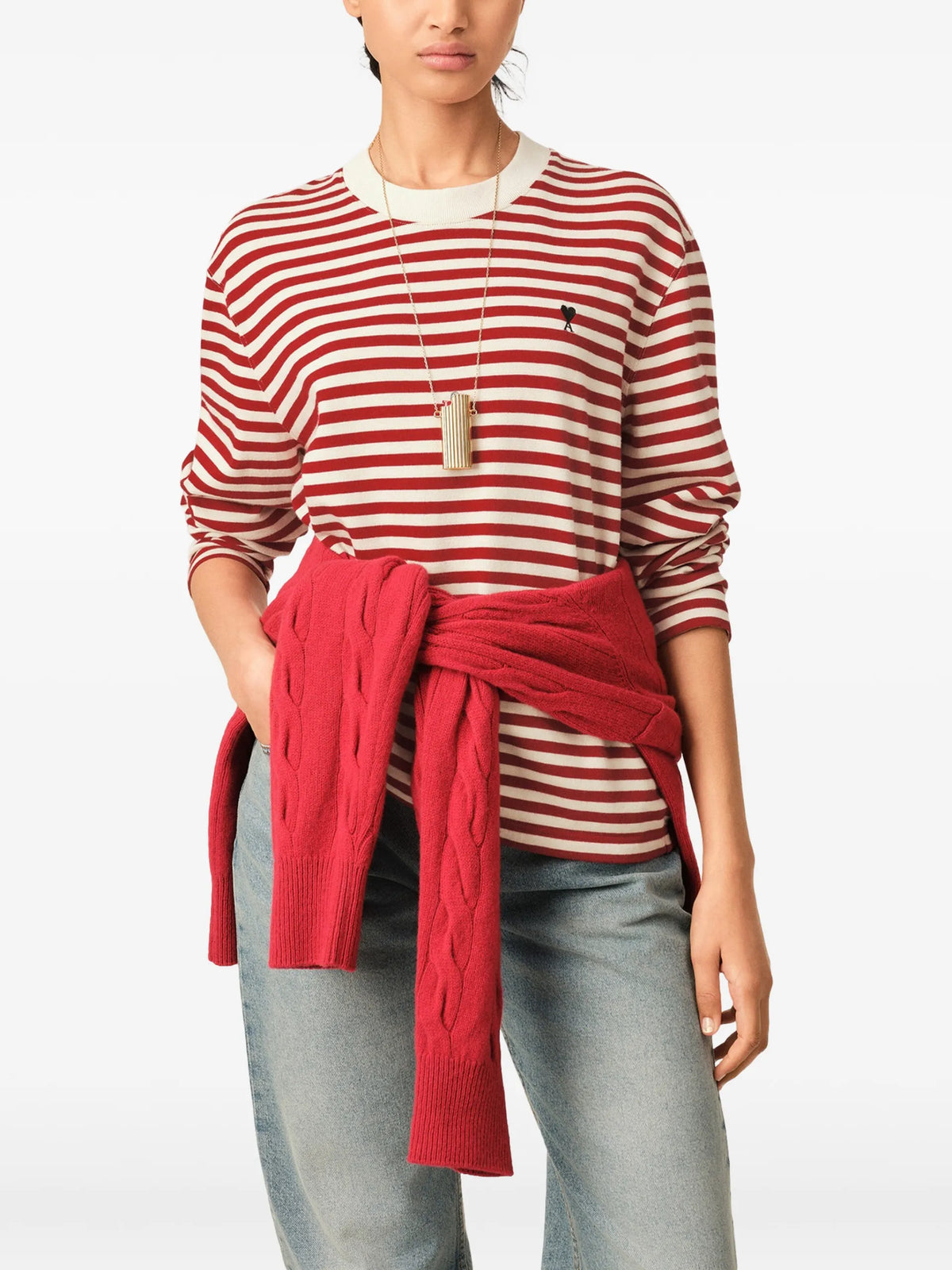 AMI Paris Mariniere cotton t-shirt with Ami de Coeur coloris Red - vue 4