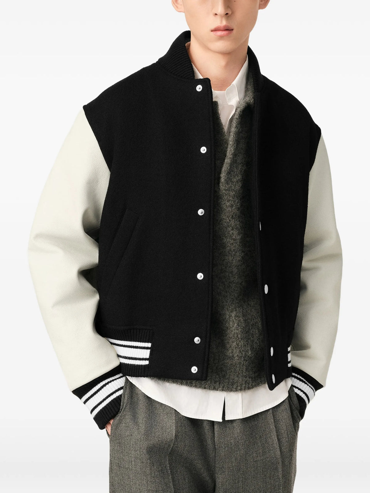 AMI Paris wool and leather padded teddy jacket with Ami Paris embroidery coloris Black - vue 4