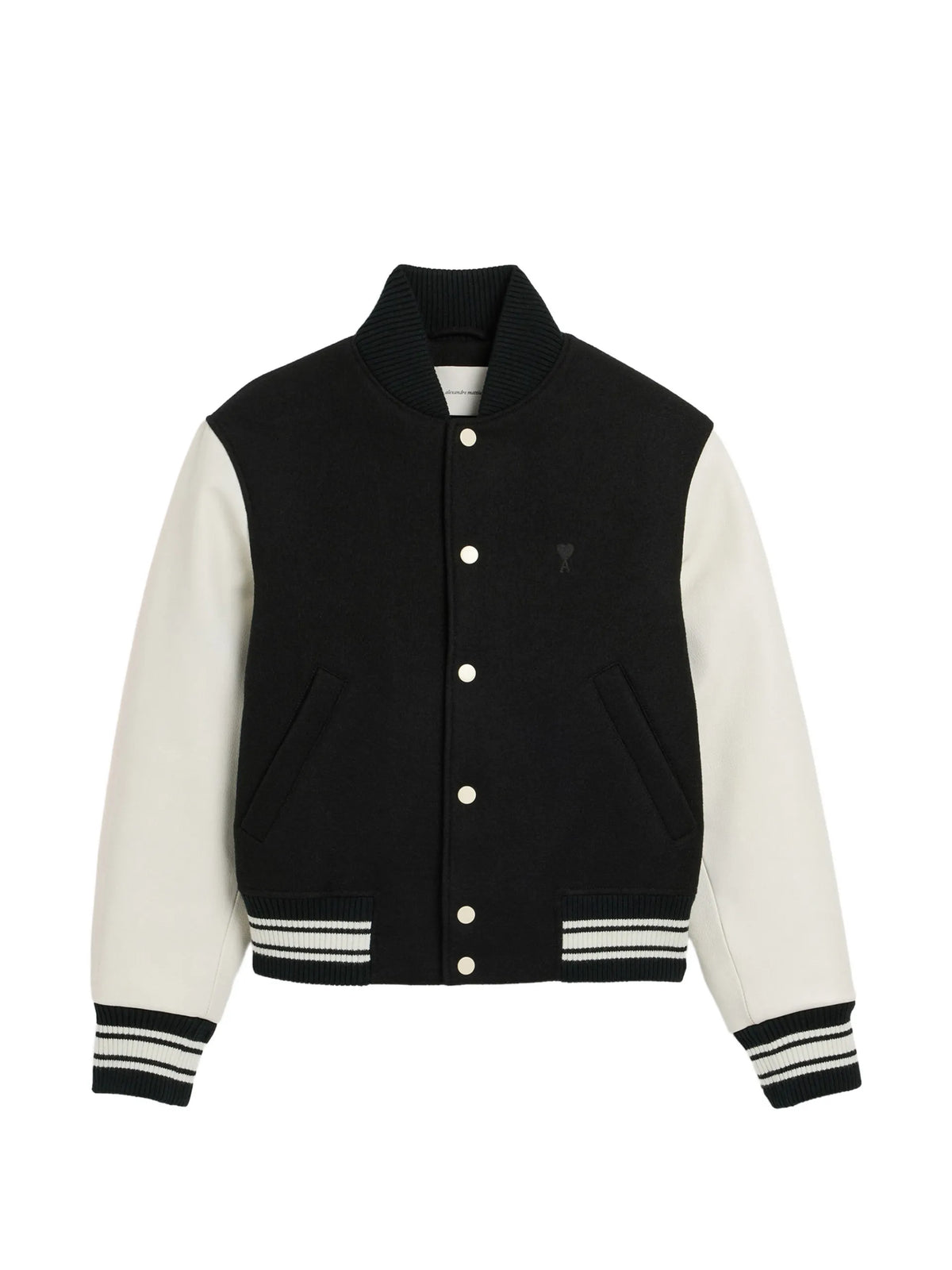 AMI Paris wool and leather padded teddy jacket with Ami Paris embroidery coloris Black