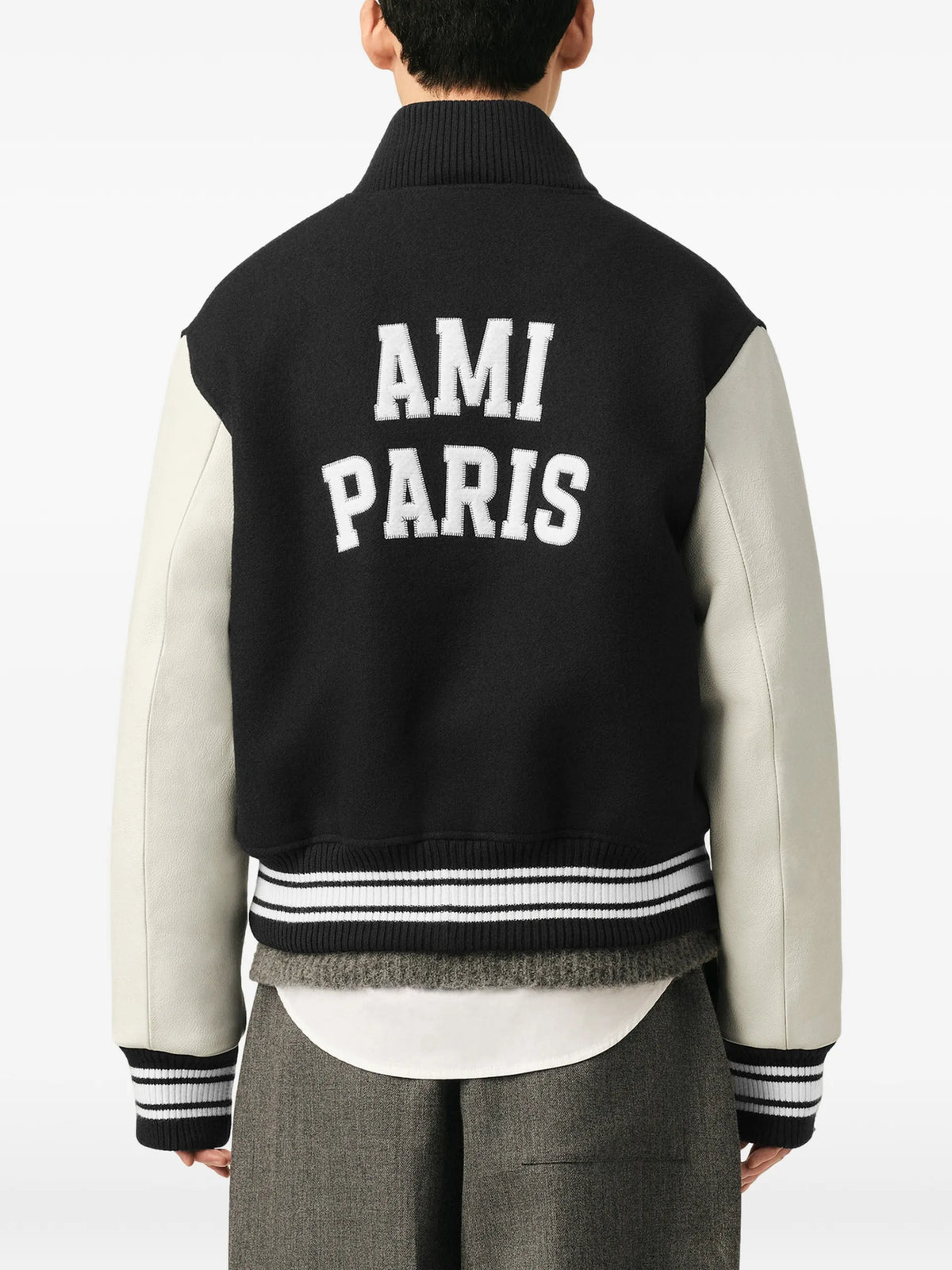 AMI Paris wool and leather padded teddy jacket with Ami Paris embroidery coloris Black - vue 5