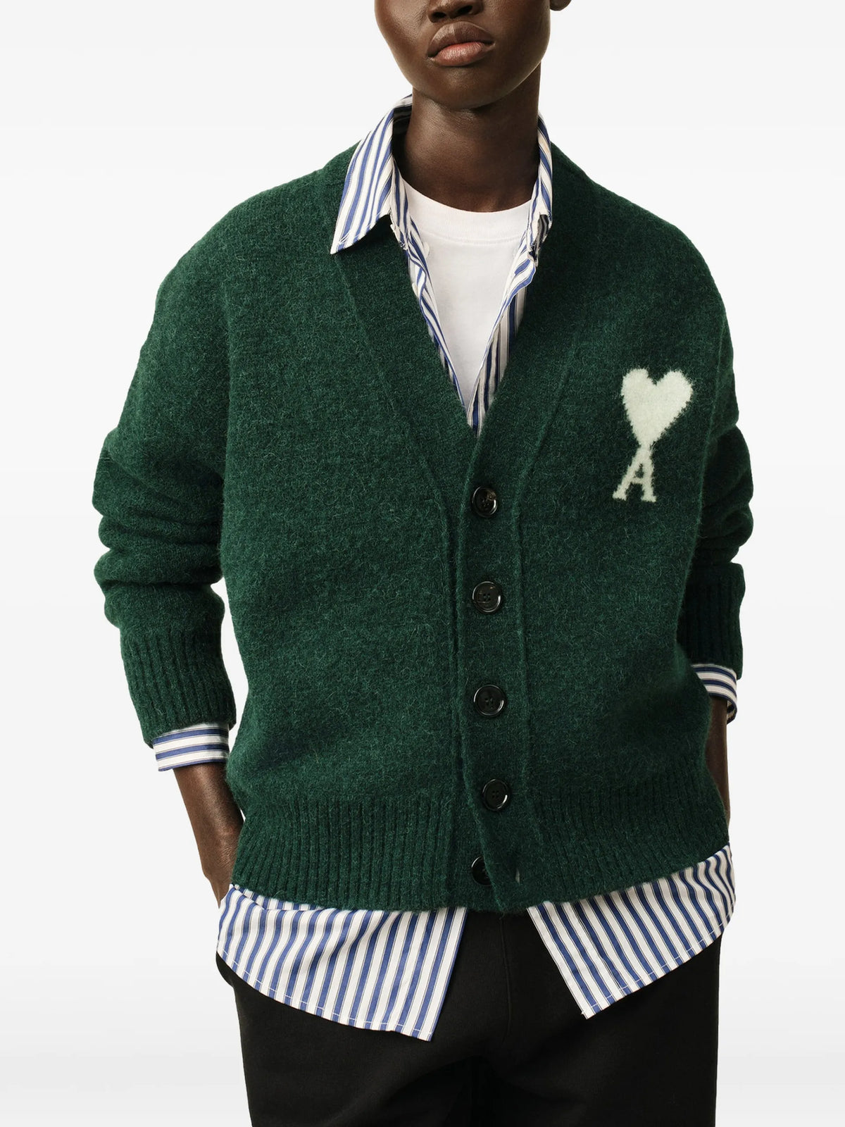 AMI Paris green alpaca cardigan with Ami de Coeur coloris Green - vue 4
