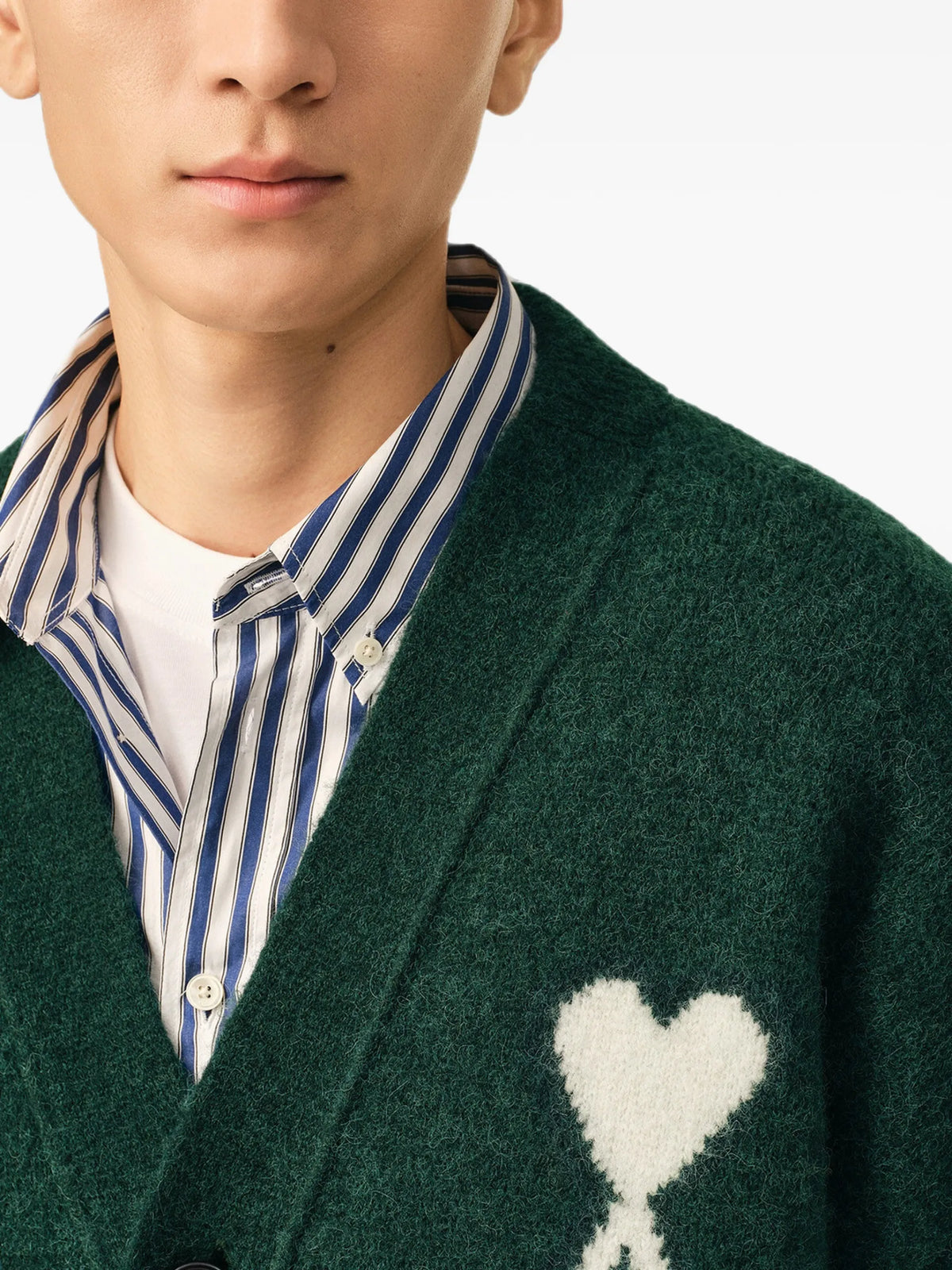 AMI Paris green alpaca cardigan with Ami de Coeur coloris Green - vue 7