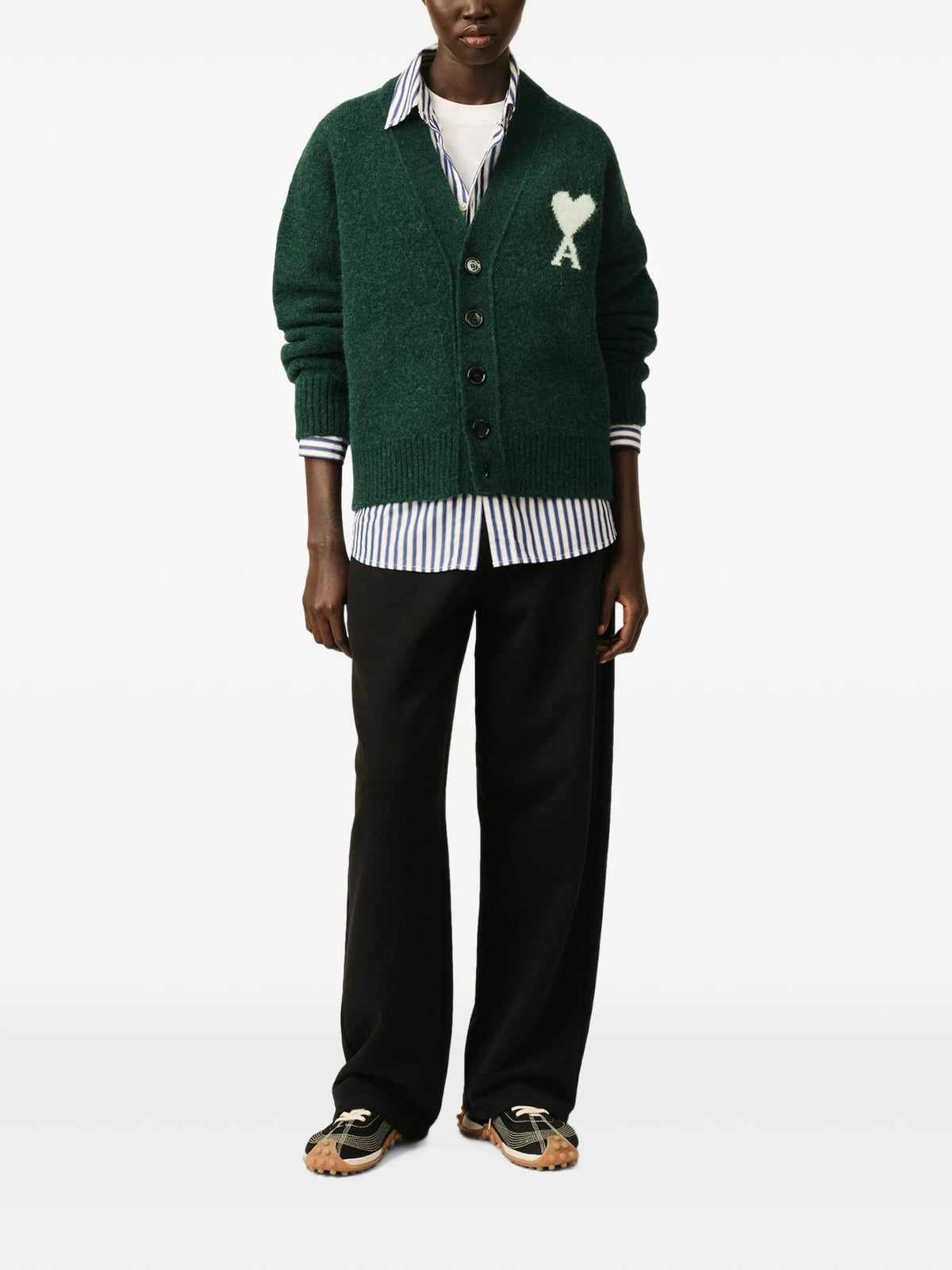 AMI Paris green alpaca cardigan with Ami de Coeur coloris Green - vue 3