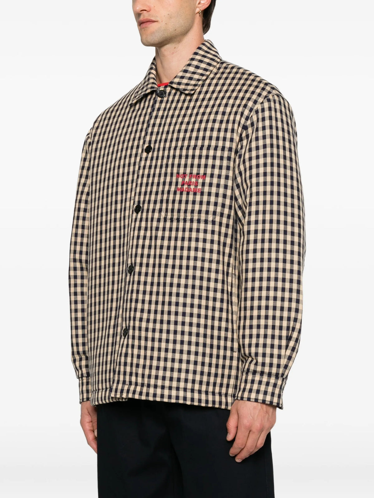 Drôle De Monsieur gingham-check slogan-print cotton overshirt coloris Neutrals - vue 3