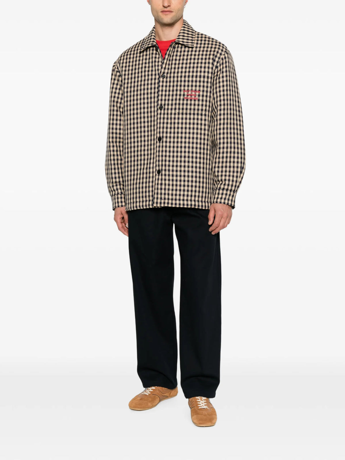 Drôle De Monsieur Gingham-check Slogan-print Cotton Overshirt