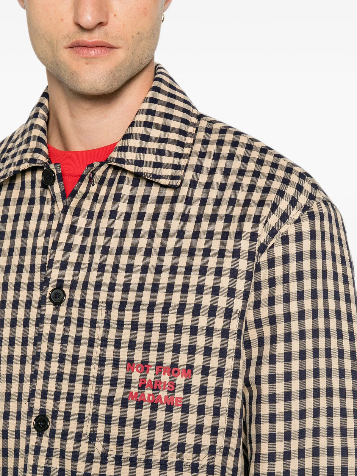 Drôle De Monsieur gingham-check slogan-print cotton overshirt coloris Neutrals - vue 6