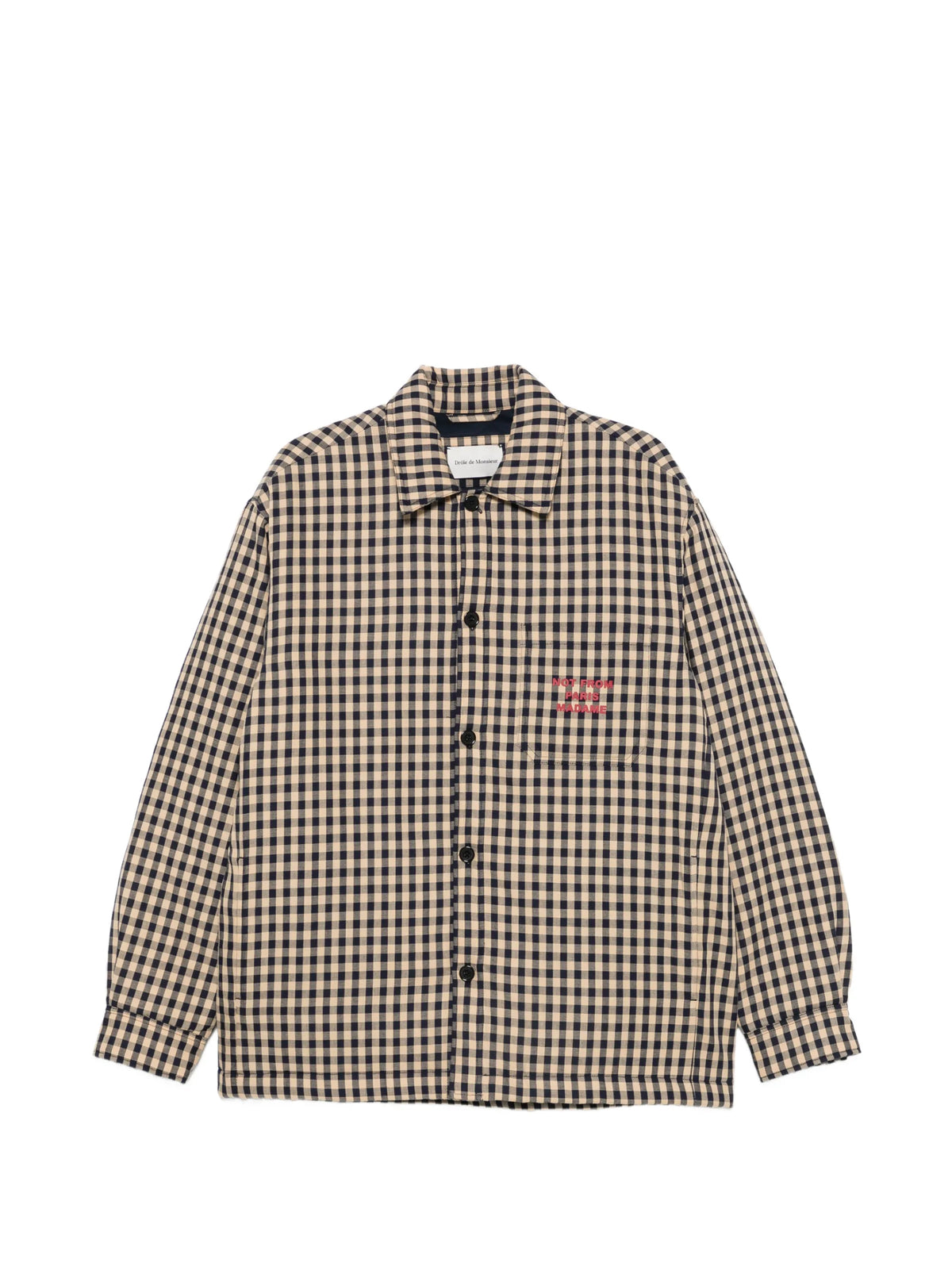 Drôle De Monsieur gingham-check slogan-print cotton overshirt coloris Neutrals