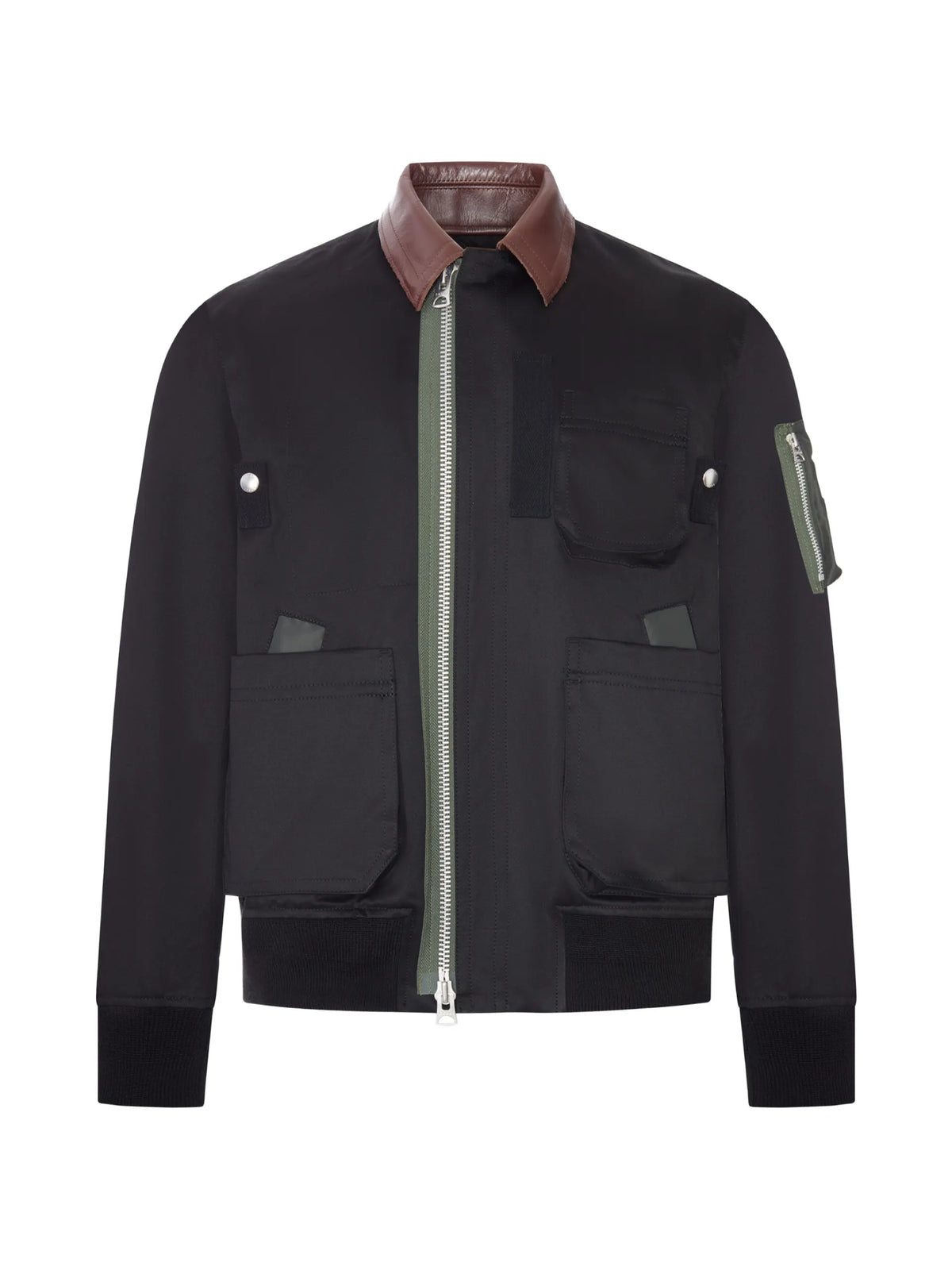 sacai leather-trimmed utility bomber jacket coloris Black