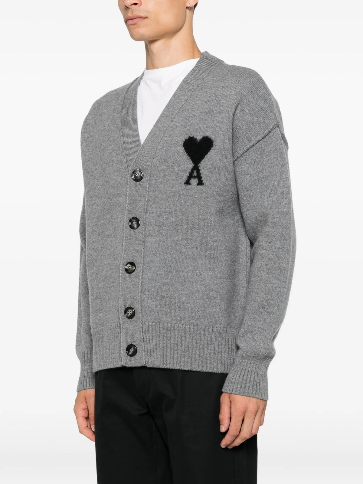 AMI Paris Ami de Coeur V-neck cardigan coloris Grey - vue 3