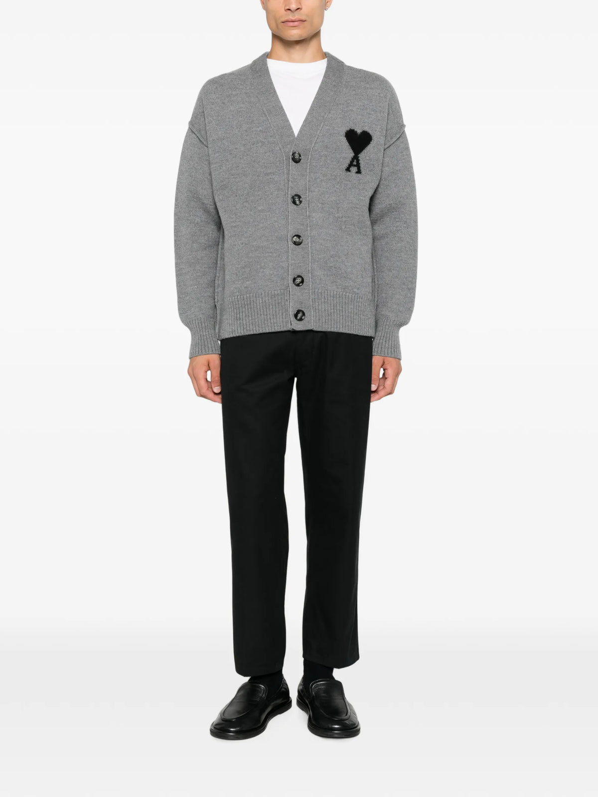 AMI Paris Ami de Coeur V-neck cardigan coloris Grey - vue 2