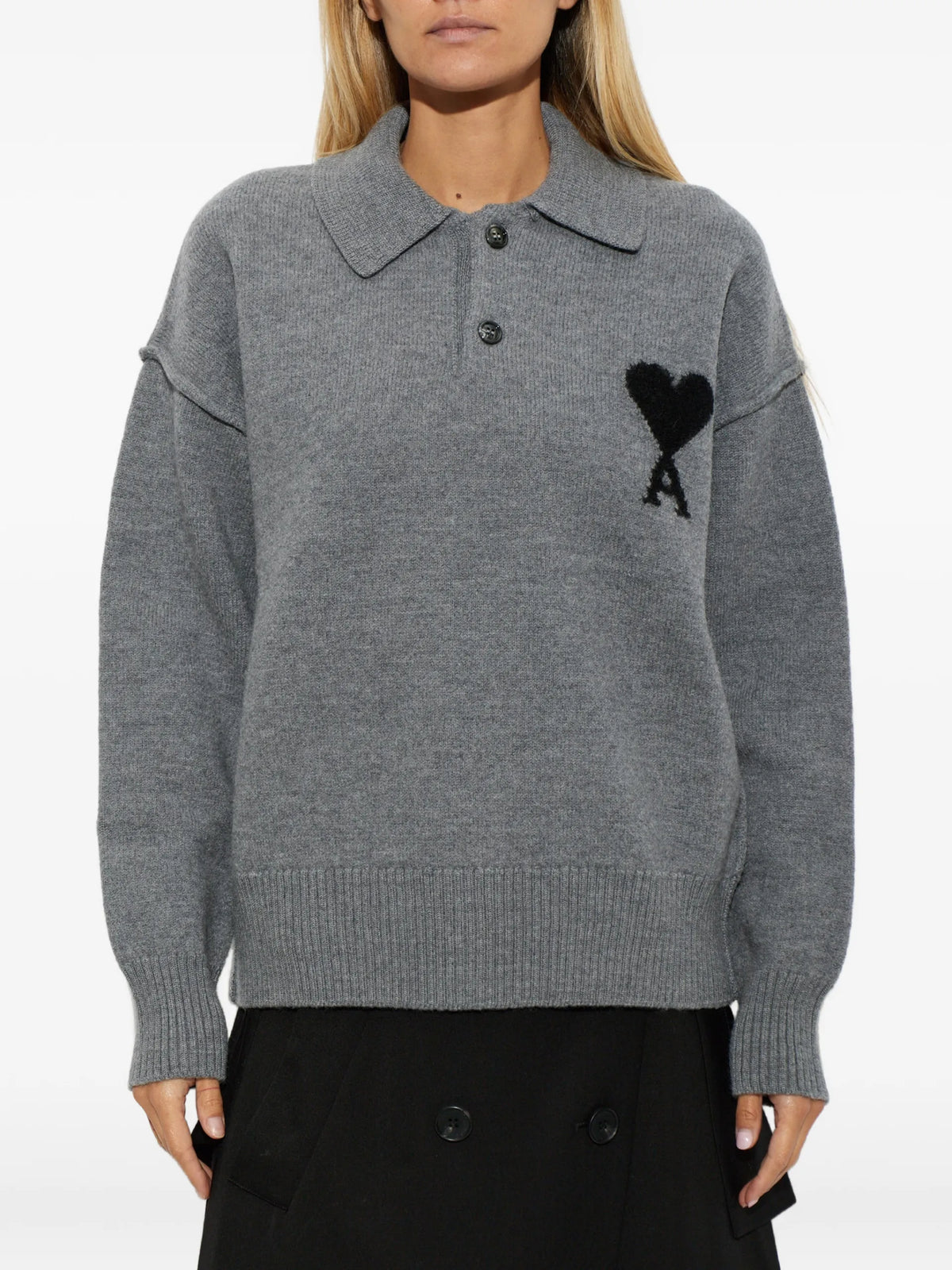AMI Paris Ami de Coeur wool polo shirt coloris Grey - vue 4