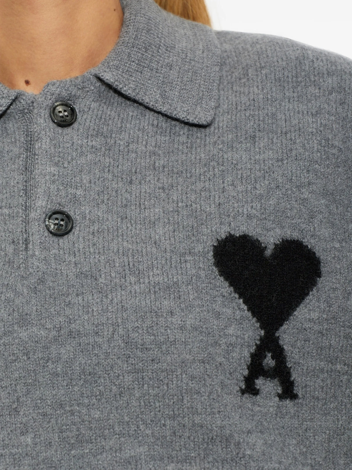 AMI Paris Ami de Coeur wool polo shirt coloris Grey - vue 6