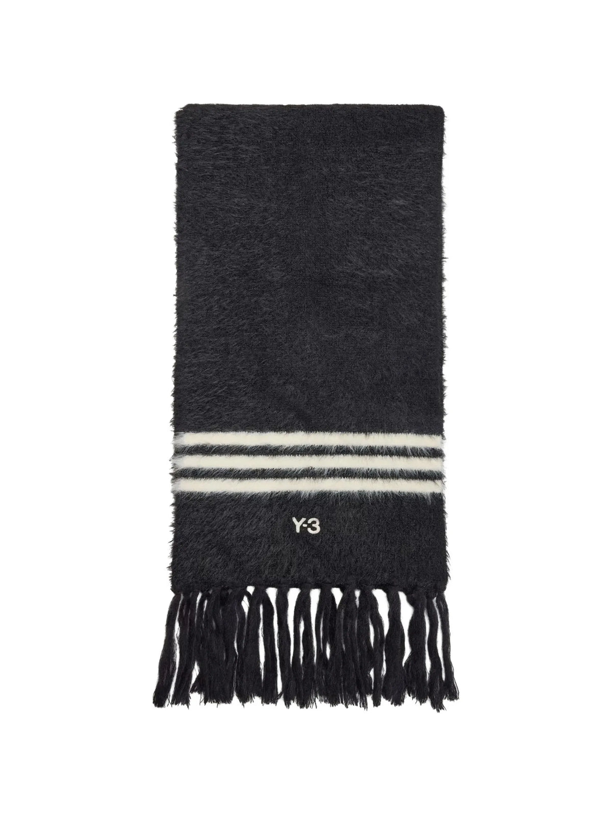 Y-3 stripe-detail fringed scarf coloris Black