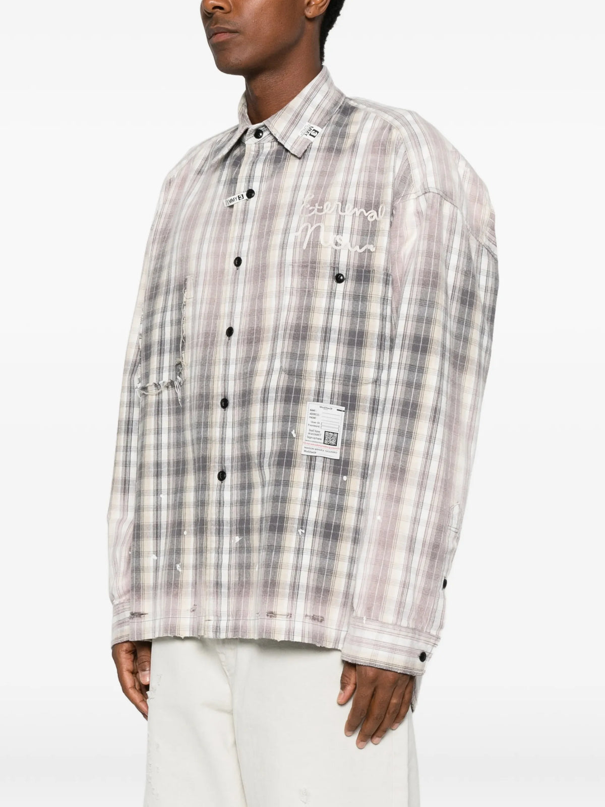Maison MIHARA YASUHIRO distressed-effect checked-pattern shirt coloris Grey - vue 3