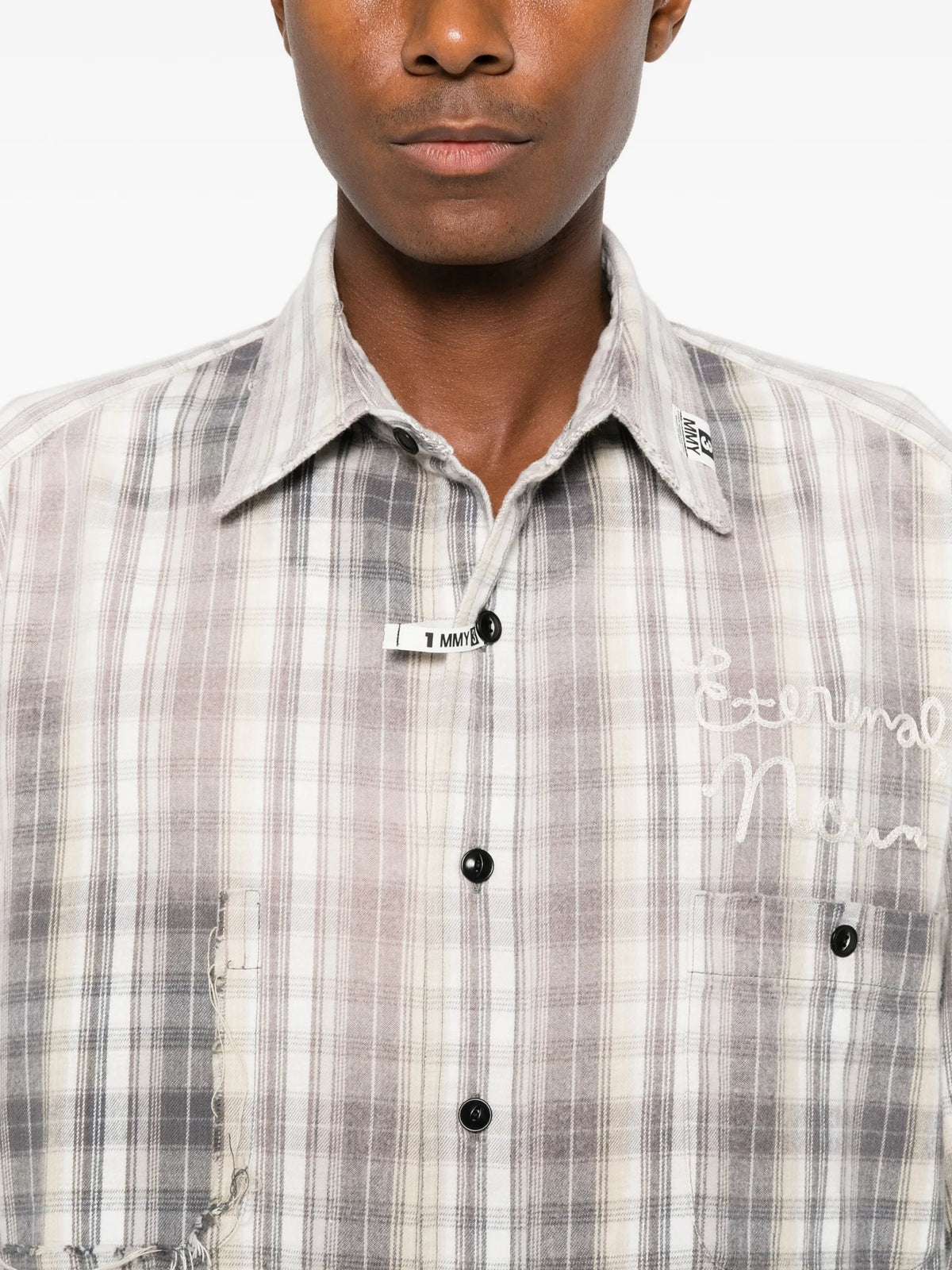 Maison MIHARA YASUHIRO distressed-effect checked-pattern shirt coloris Grey - vue 5