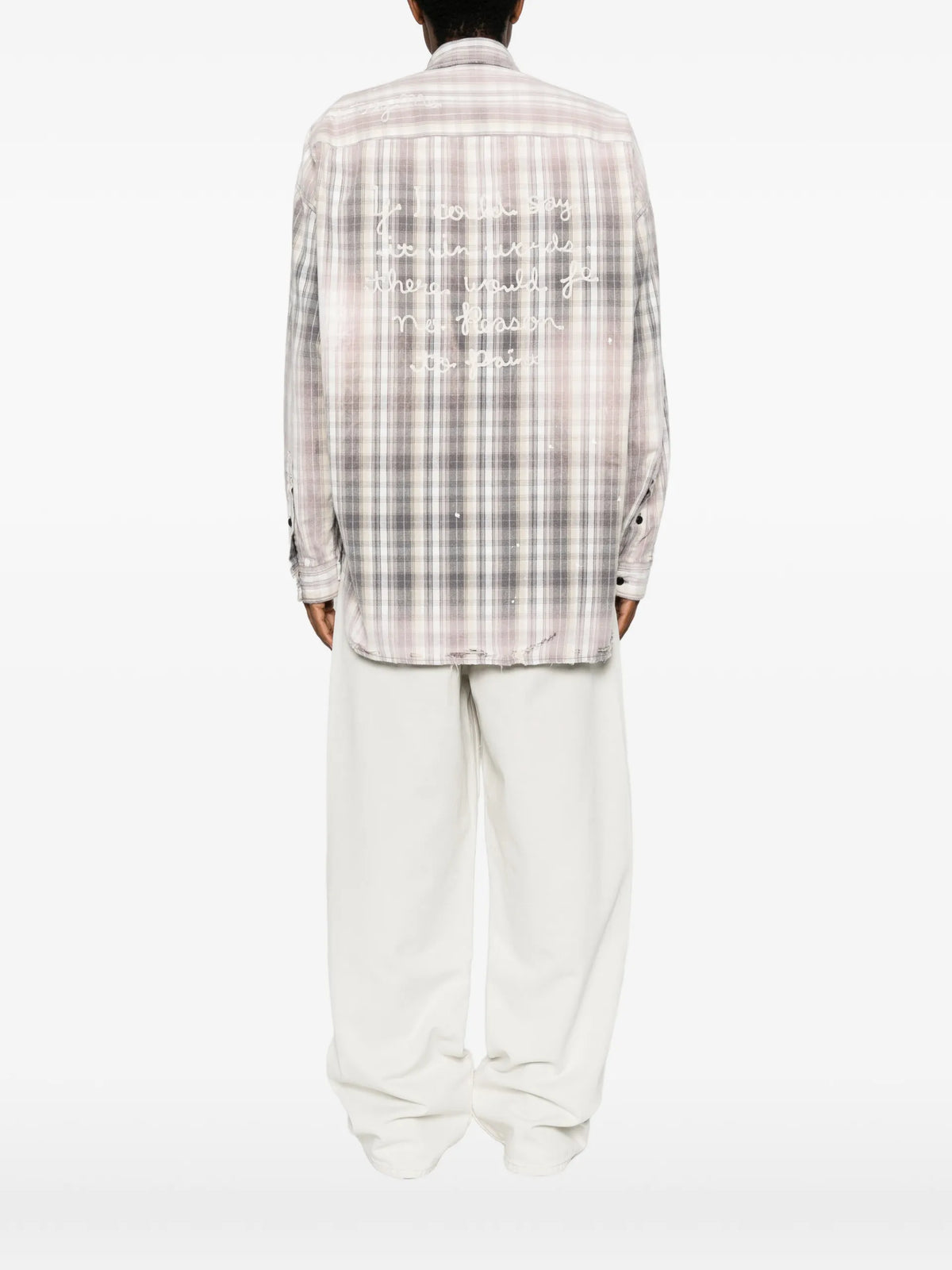 Maison MIHARA YASUHIRO distressed-effect checked-pattern shirt coloris Grey - vue 4