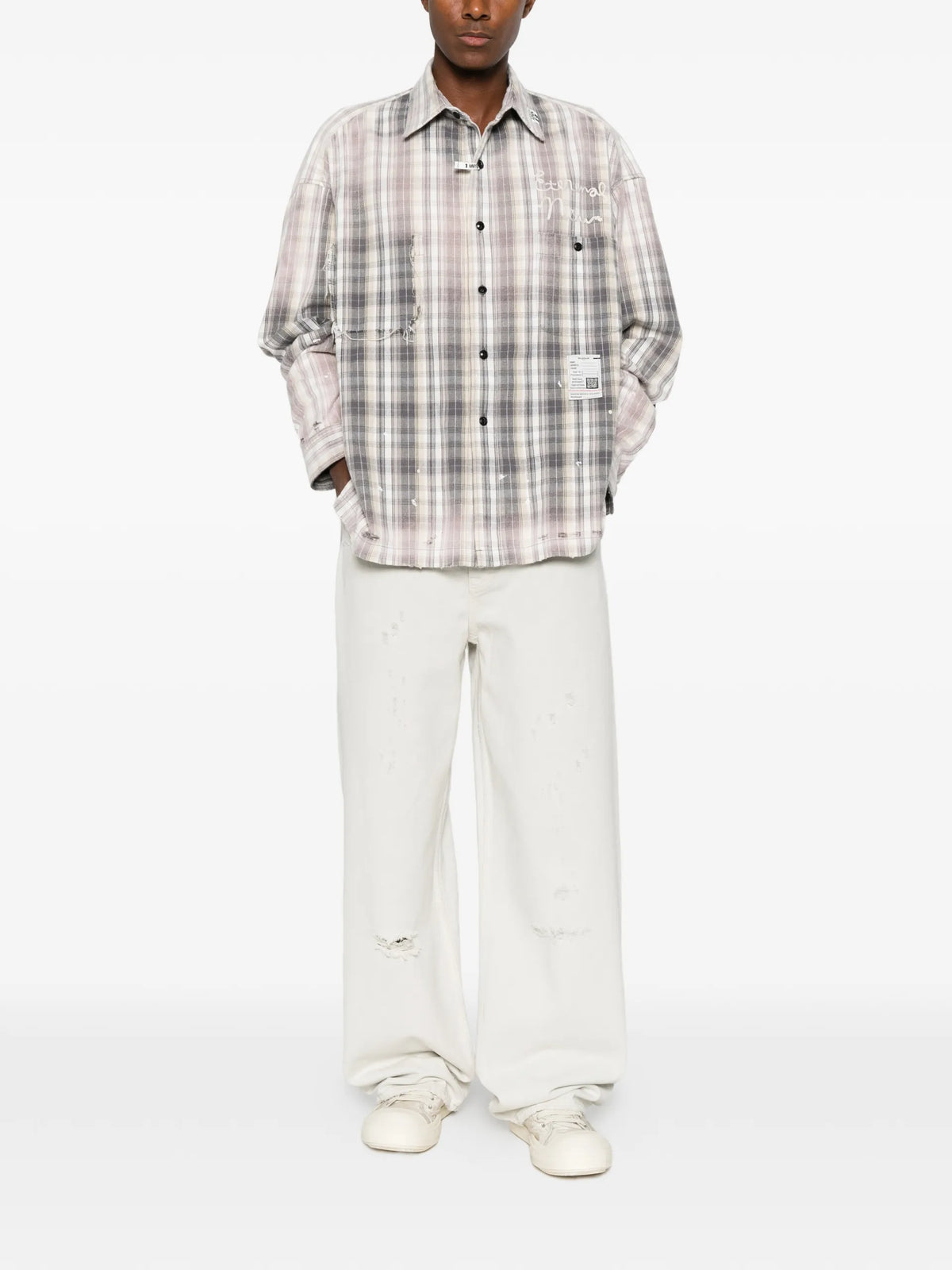 Maison MIHARA YASUHIRO distressed-effect checked-pattern shirt coloris Grey - vue 2
