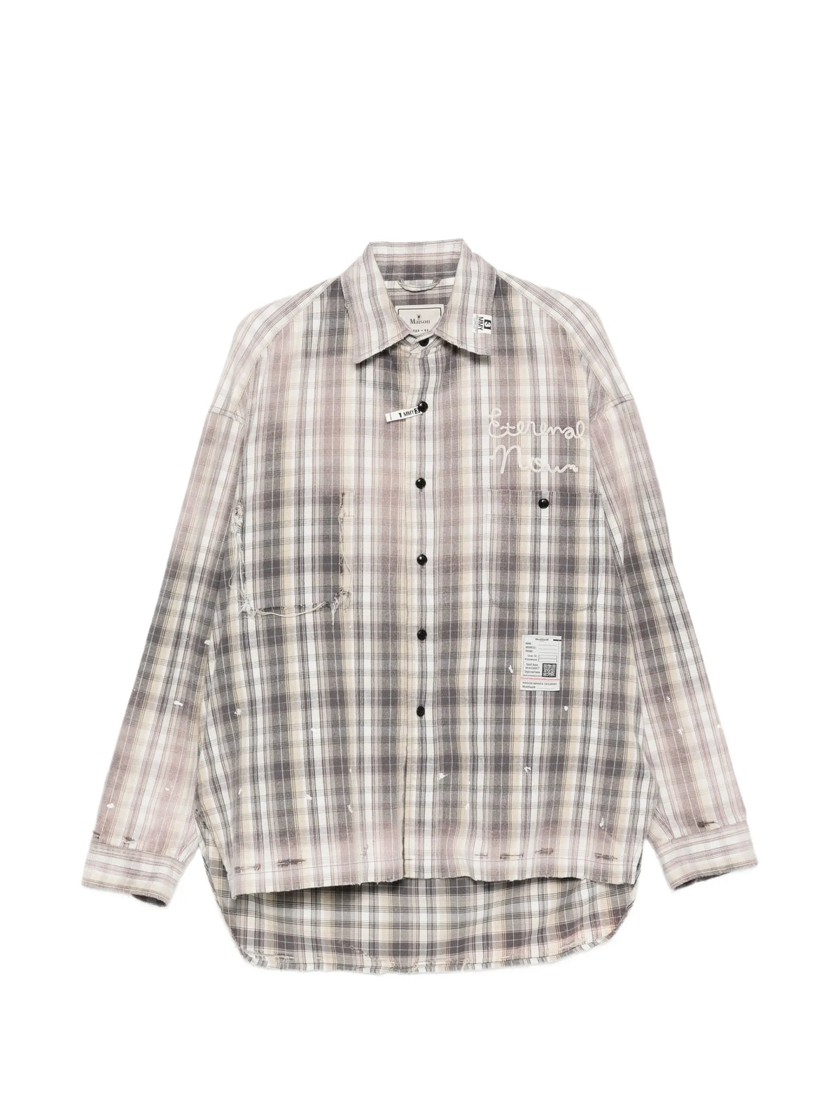 Maison MIHARA YASUHIRO distressed-effect checked-pattern shirt coloris Grey