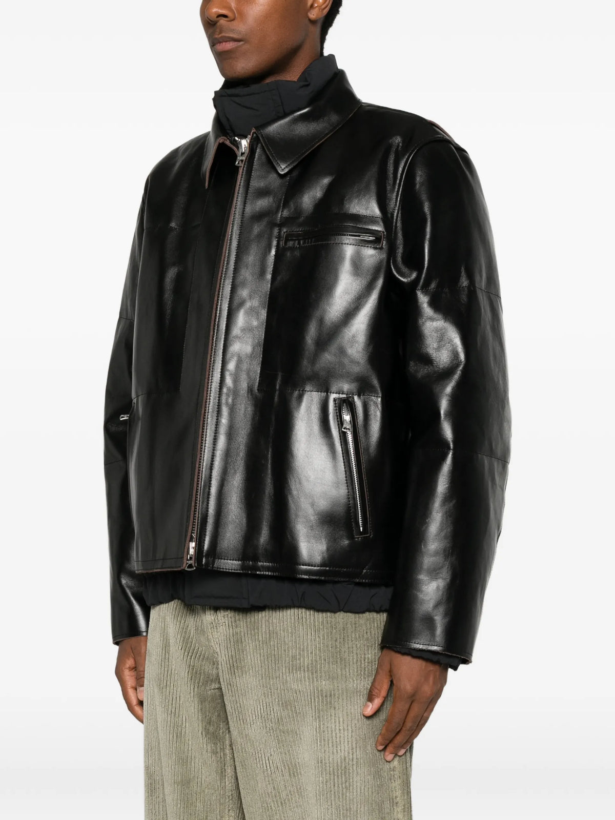sacai leather panelled jacket coloris Black - vue 3