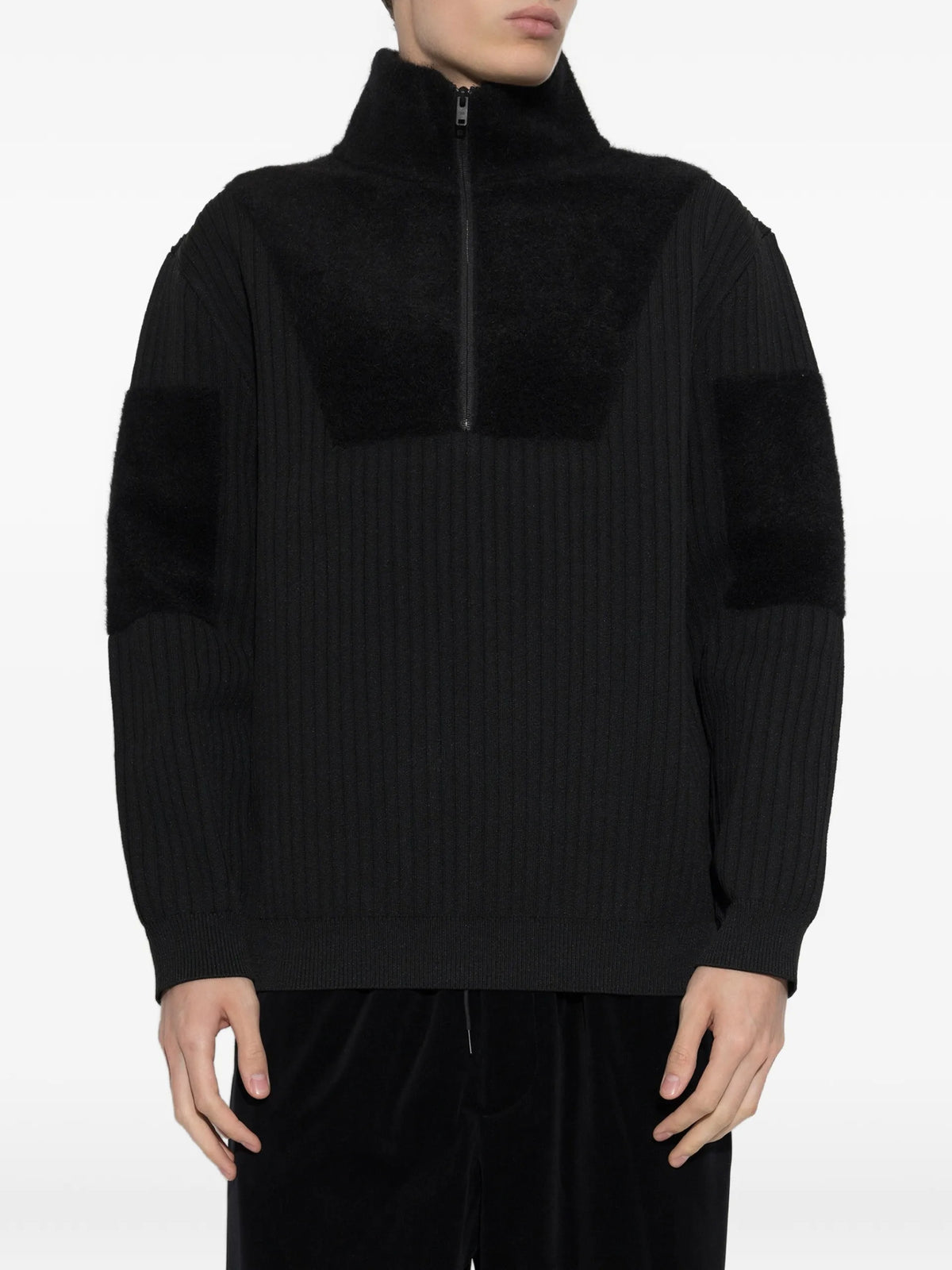 Y-3 knit sweatshirt with half-zip and colourblock panels coloris Black