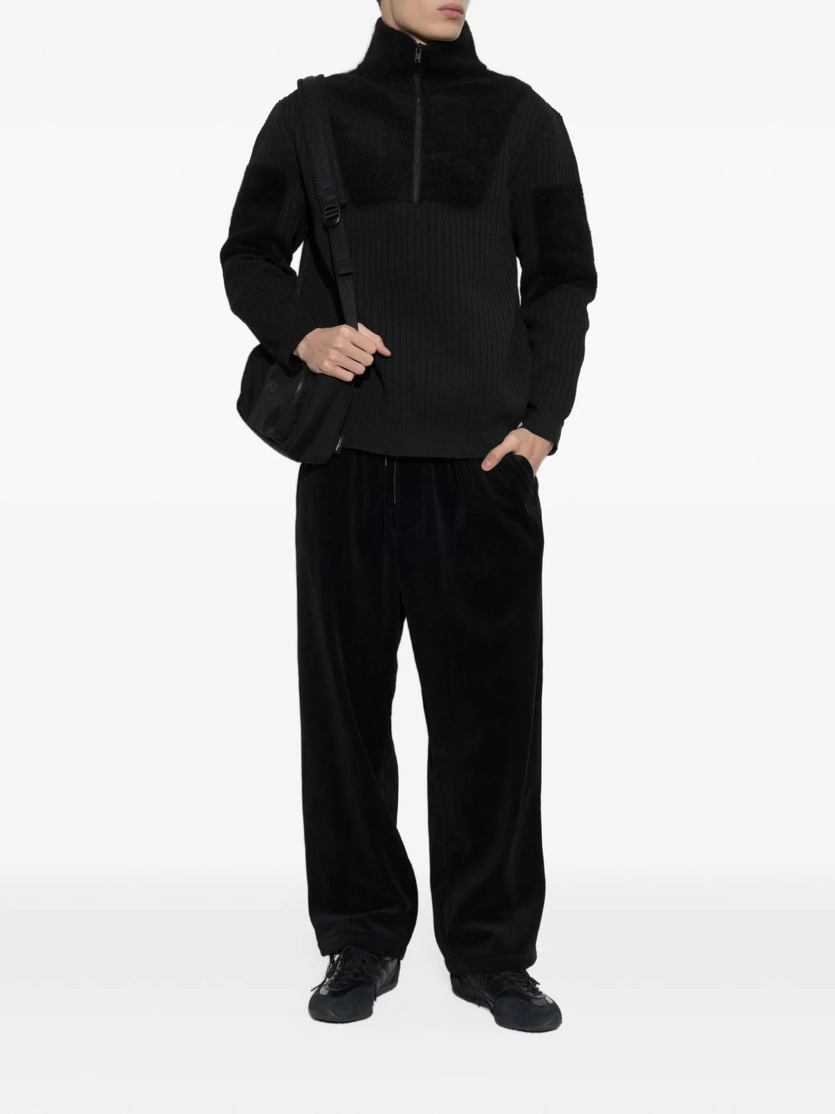 Y-3 knit sweatshirt with half-zip and colourblock panels coloris Black - vue 2